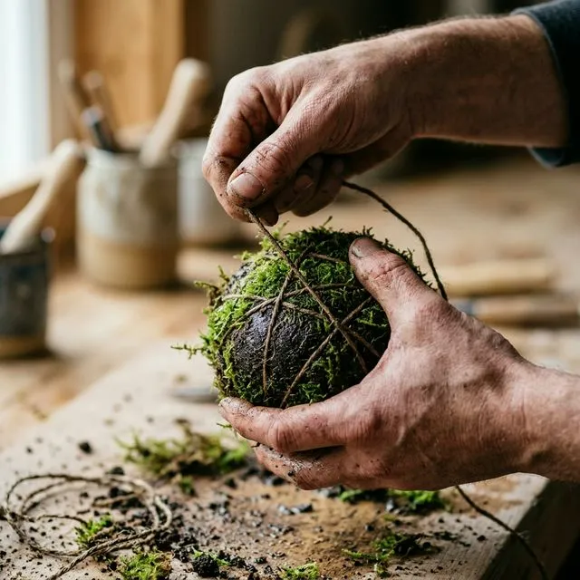 Creating a water feature with moss balls using biophilic interior design principles and nearai technique.